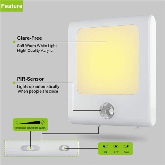 Plug in Motion Sensor Lights with Adjustable Brightness,Warm White Motion Active - Picture 3 of 7